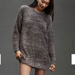 anthropologie silver tinsel Sparkly Gray Sweater dress m